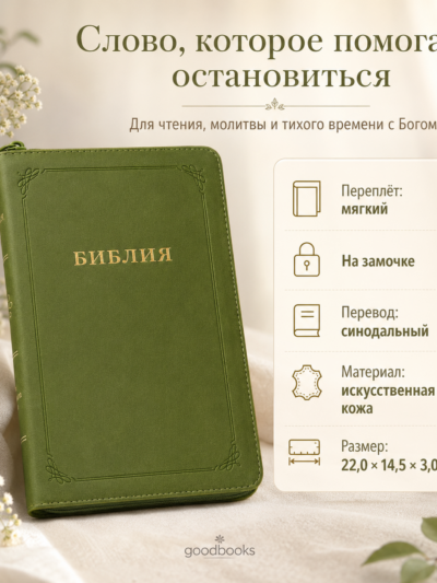 Библия в искусственной коже оливково-зелёная на молнии | Синодальный перевод