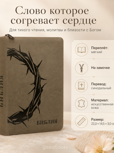 Библия в искусственной коже серо-бежeвая на молнии | Синодальный перевод
