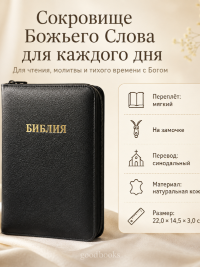 Библия в натуральной коже чёрная на молнии | Синодальный перевод