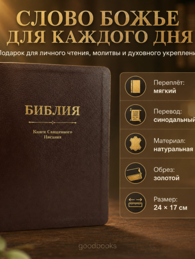 Библия в натуральной коже — синодальный перевод с золотым обрезом