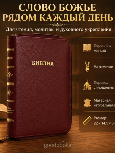 Библия в натуральной коже тёмно-бордовая на молнии | Синодальный перевод