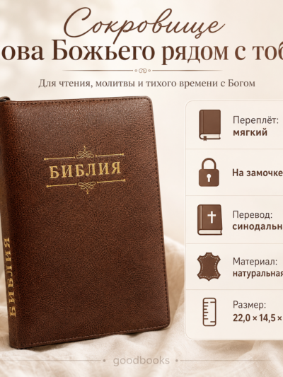 Библия в натуральной коже коричневая на молнии | Синодальный перевод